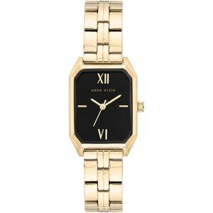 Women Gold Black Mineral Crystal Lens Watch With Water Resistant To 30 Meters